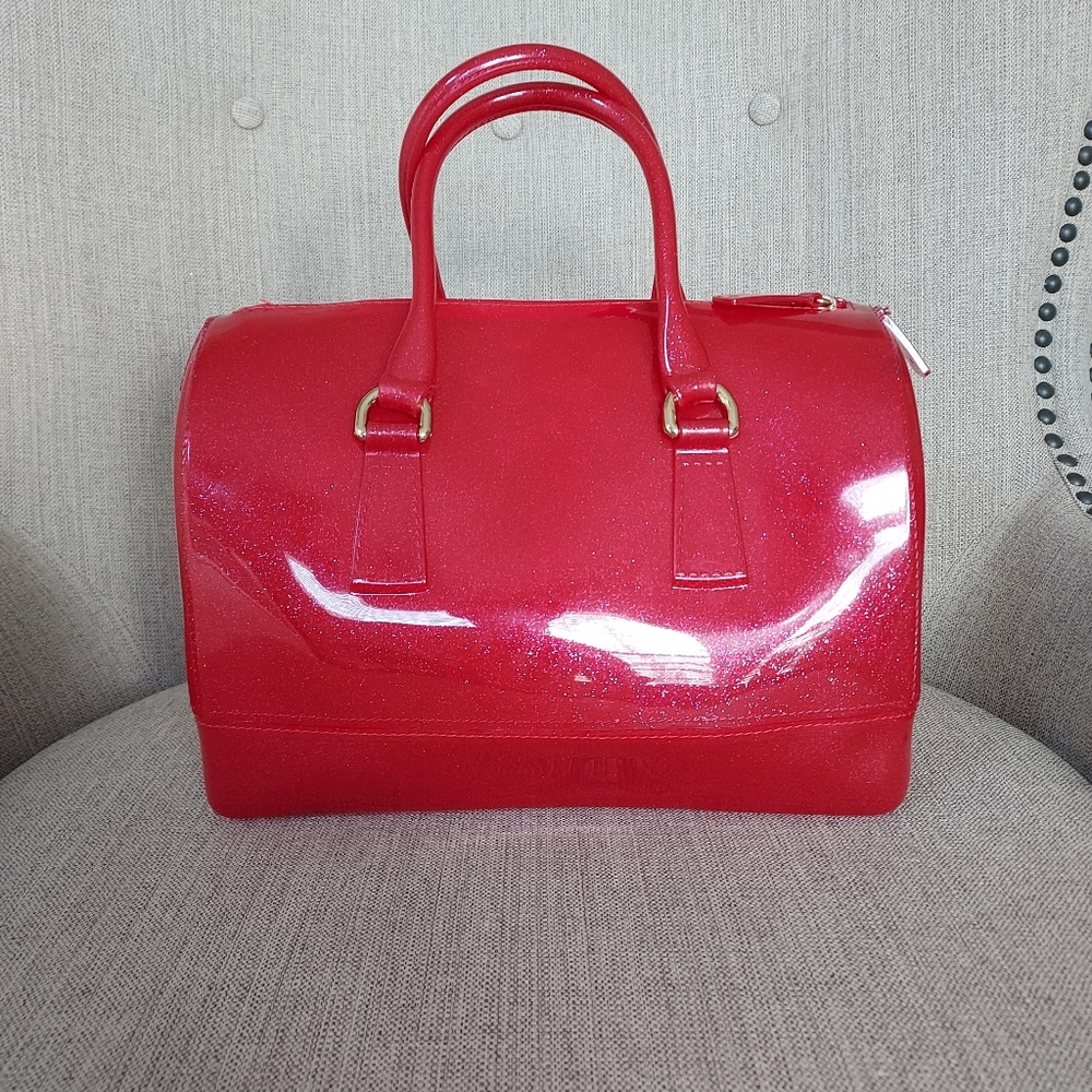 RED GLITTER JELLY HANDBAG